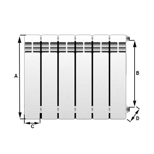 Радиатор алюминиевый Ogint Plus AL, 6 секций, боковое подключение, белый